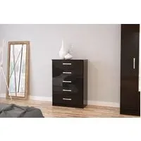 5-Drawer Chest with Silver Handles - Black