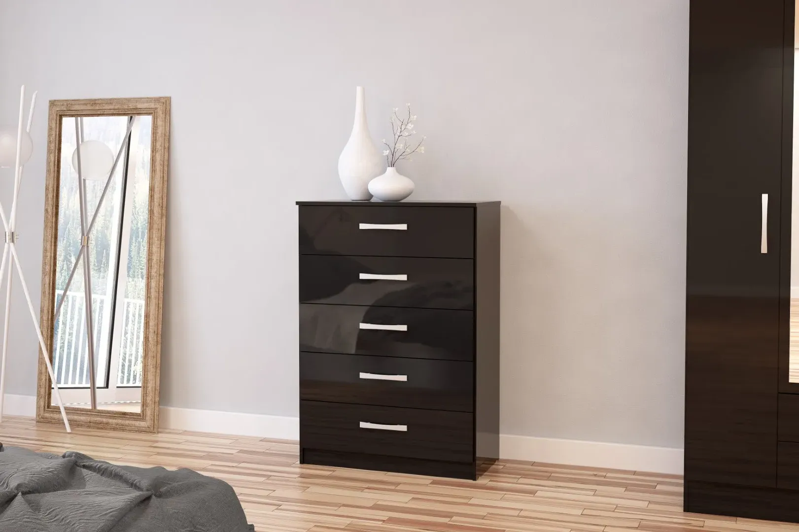 5-Drawer Chest with Silver Handles - Black image