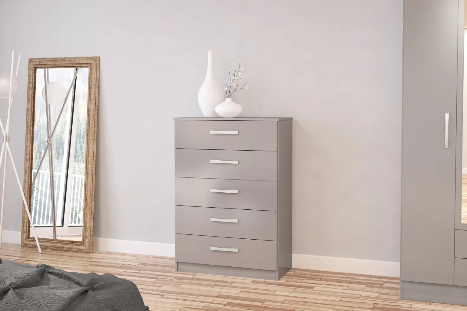 5-Drawer Chest with Silver Handles - Grey