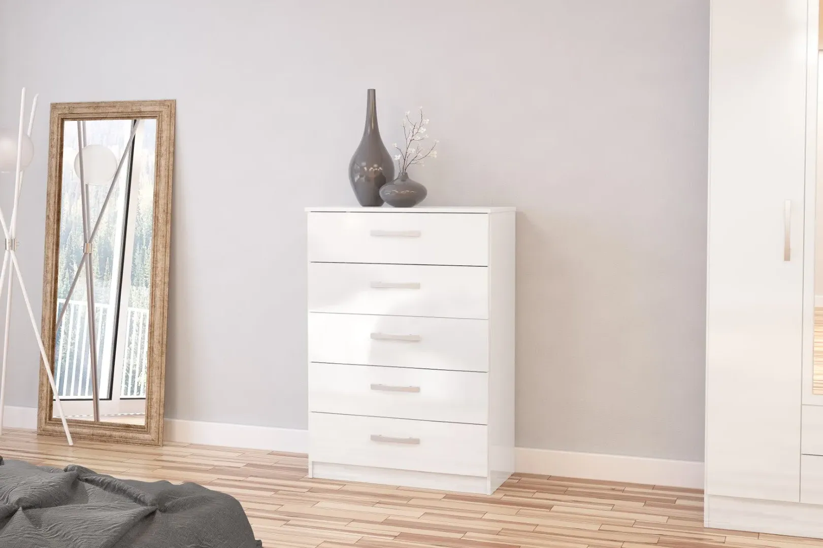 5-Drawer Chest with Silver Handles - White