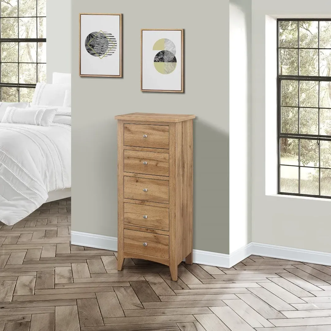 5-Drawer Tall Chest - Oak, Laminated
