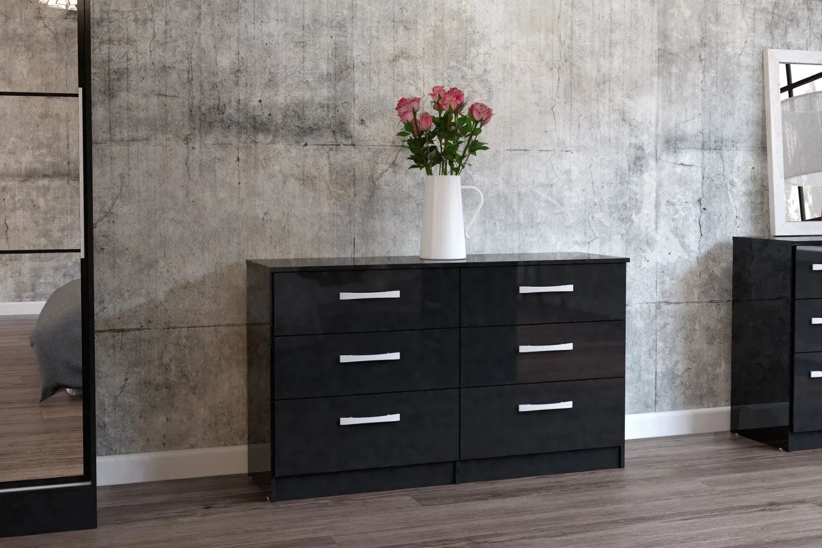 6-Drawer Chest with High Gloss Finish - Black