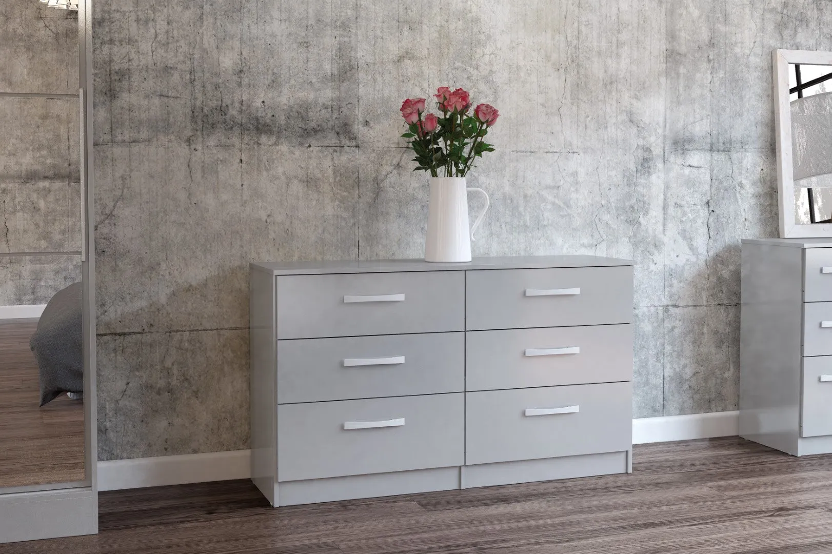 6-Drawer Chest with High Gloss Finish - Grey