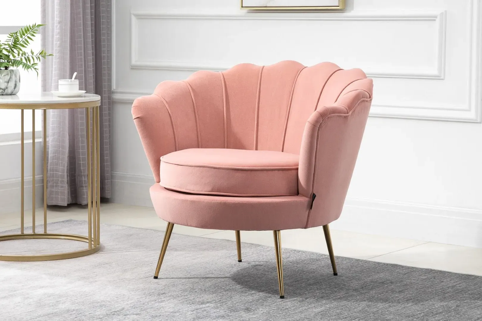 Accent Chair with Gold Legs - Pink, Fabric image