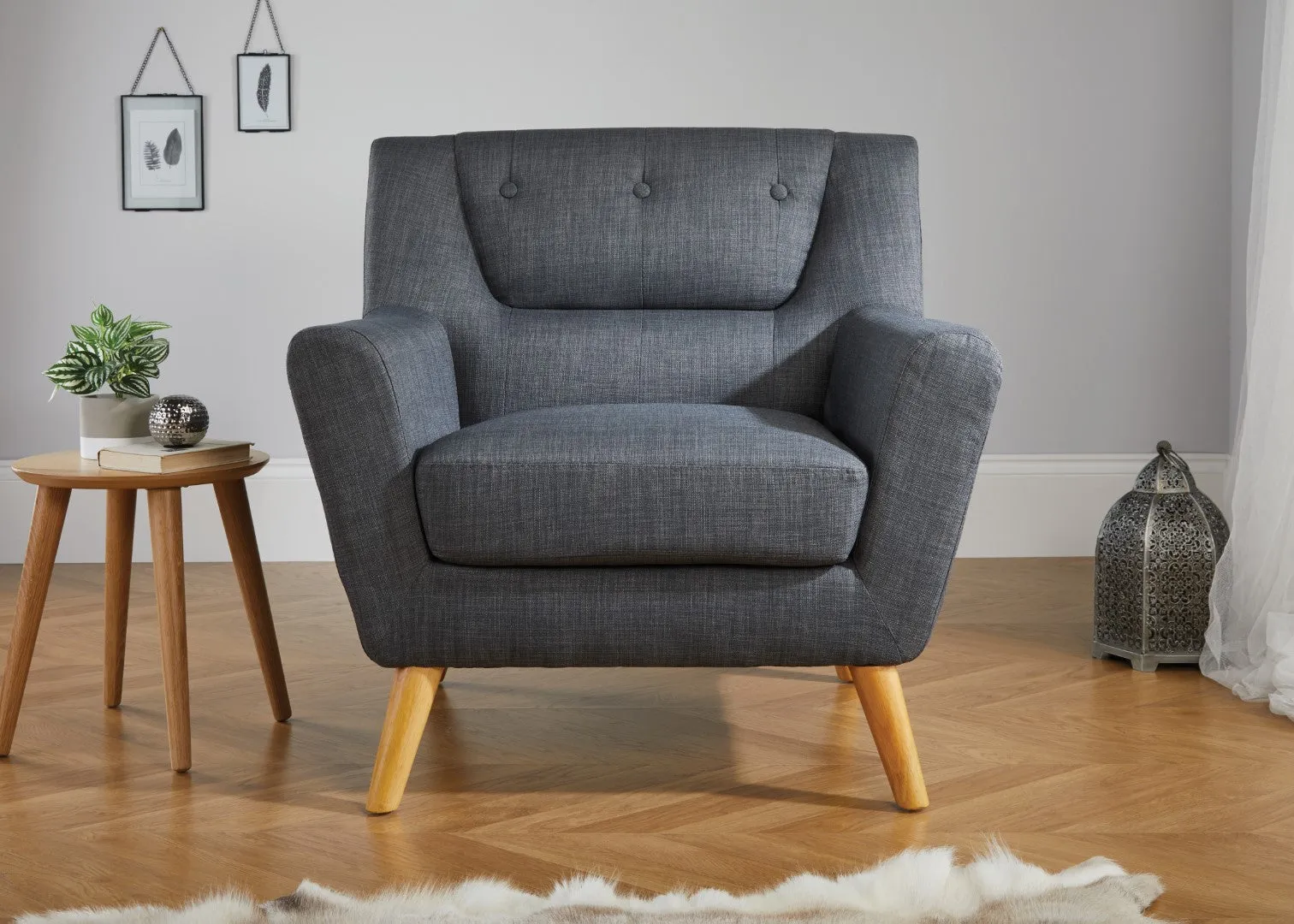 Armchair with Button Back - Grey, Fabric image
