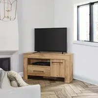Corner TV Unit with Storage - Oak, Wood