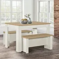 Dining Table & Bench Set - Cream, Oak