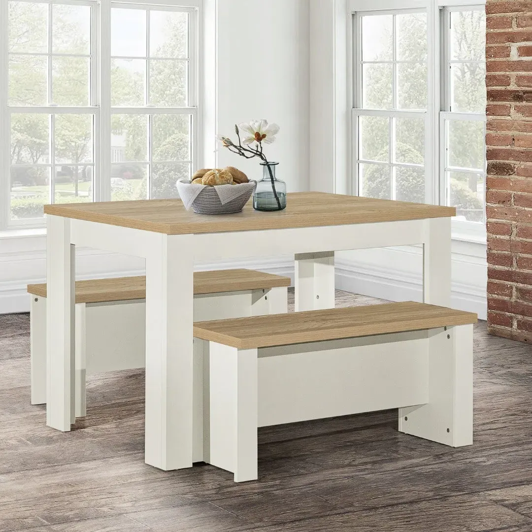 Dining Table & Bench Set - Cream, Oak