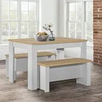 Dining Table & Bench Set - Grey, Oak
