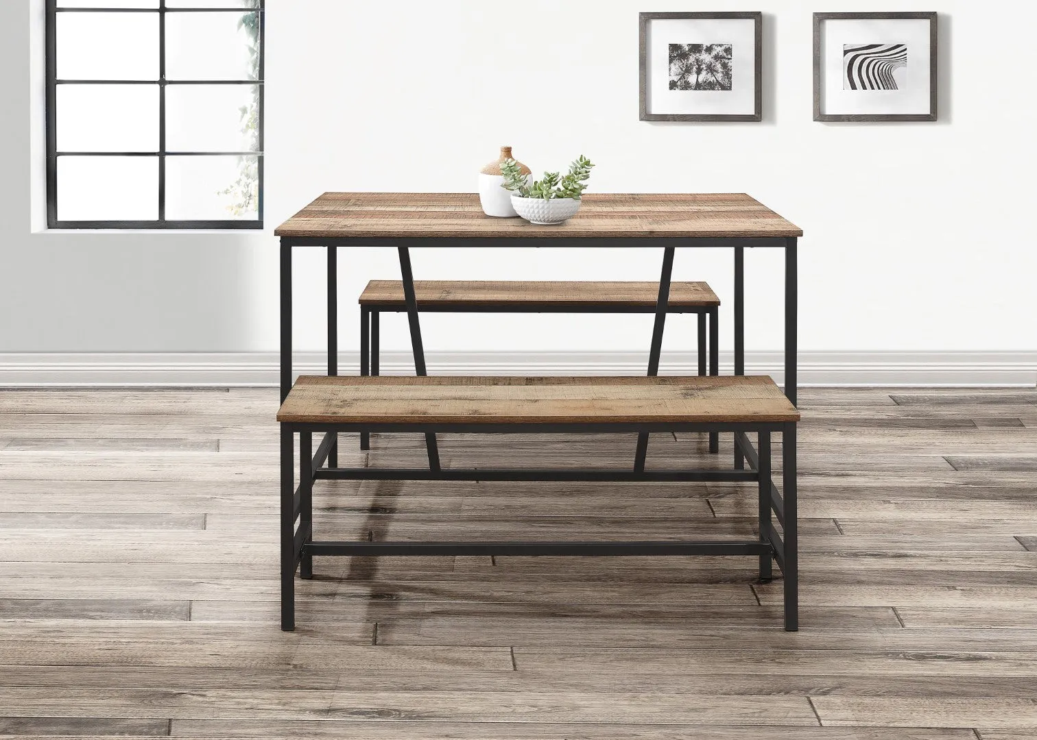 Dining Table & Bench Set - Rustic, Particle Board image