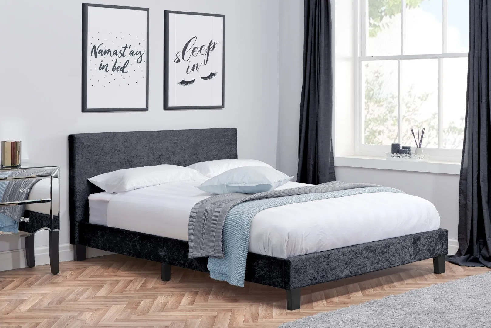 Double Bed Frame - Black, Crushed Velvet image