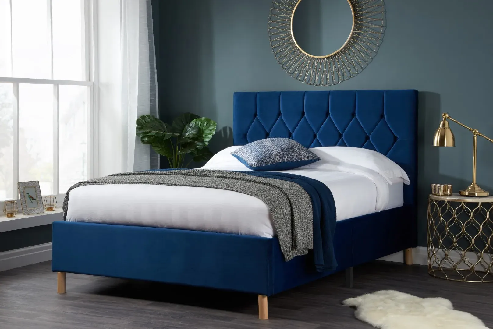 Double Bed Frame - Blue, Fabric image