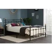 Double Bed Frame with Brass Finials - Black, Metal