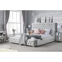 Double Bed Frame with Buttoned Headboard - Grey