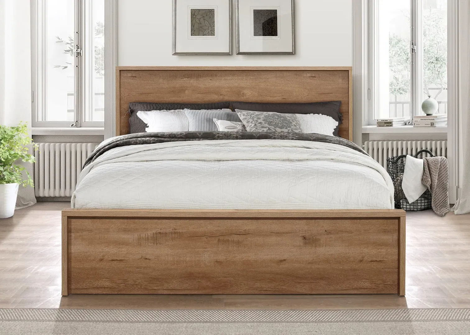 Double Bed Frame with Drawers - Rustic Oak