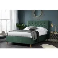 Double Bed Frame with Headboard - Green, Fabric