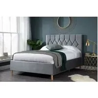 Double Bed Frame with Headboard - Grey, Fabric