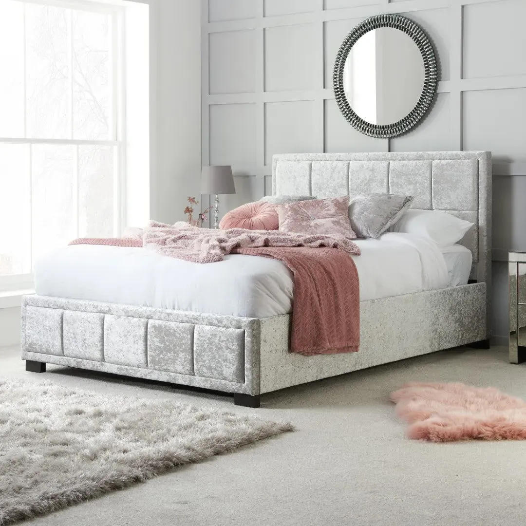 Double Bed Frame with Headboard - Steel, Velvet image