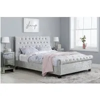 Double Bed Frame with Rolled Headboard - Grey, Fabric