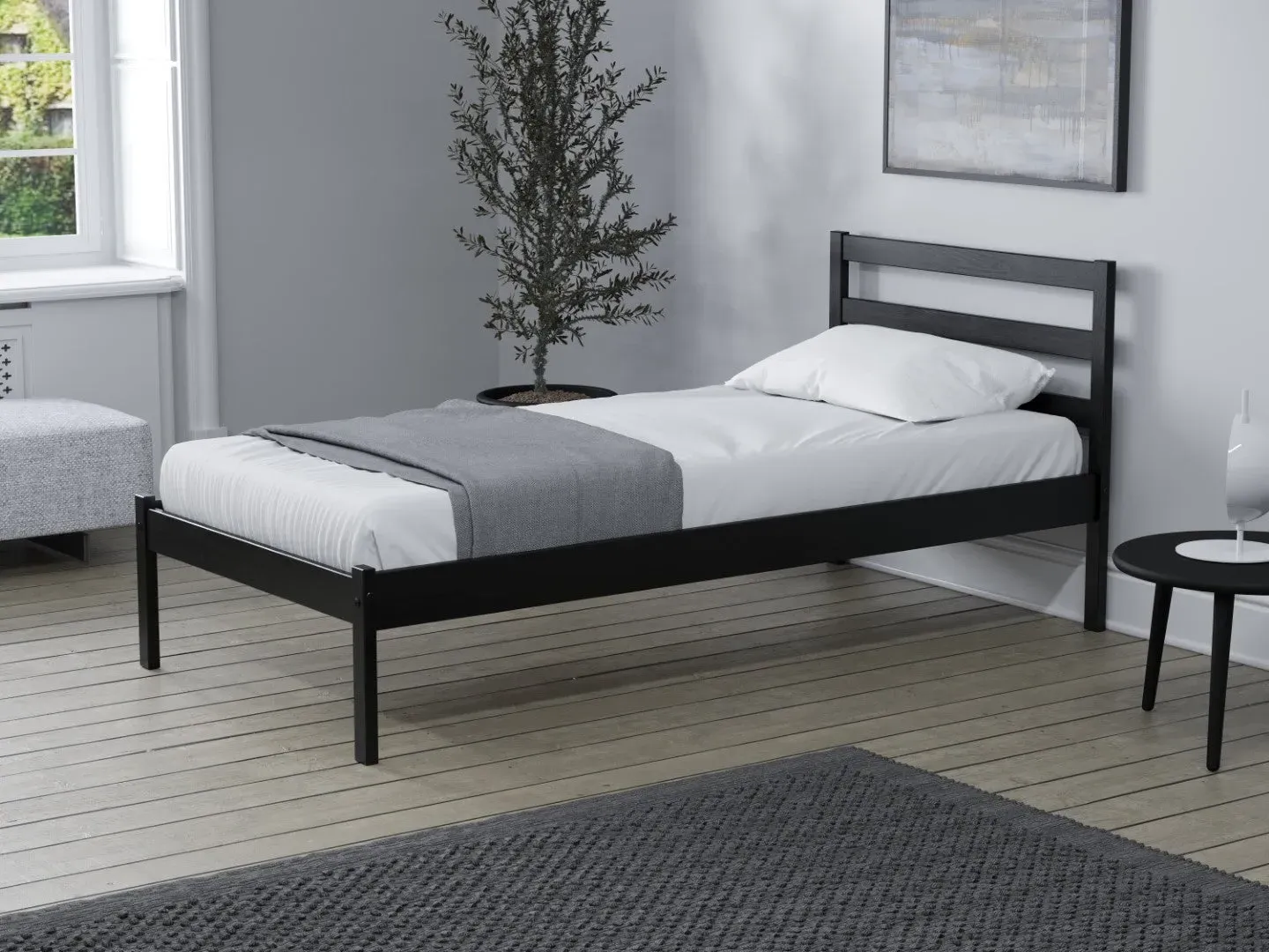 Double Bed Frame with Slats - Black, Pine image