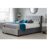 Double Bed Frame with Storage - Grey, Fabric