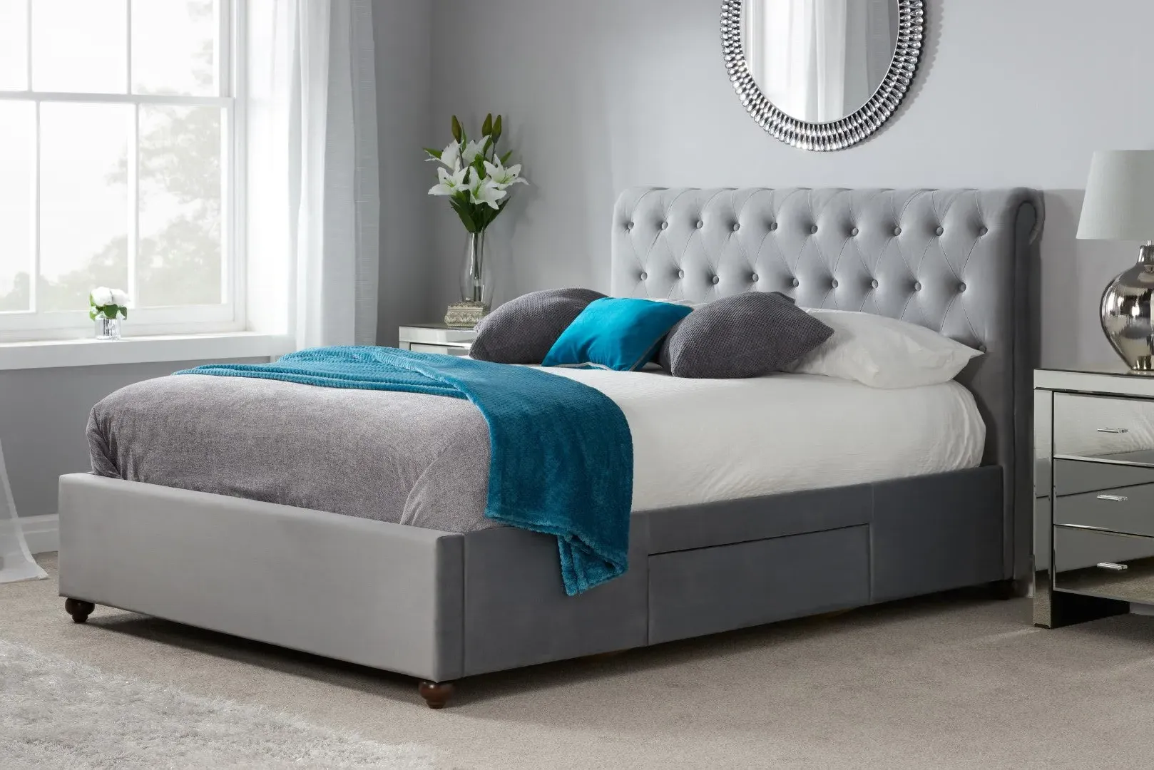 Double Bed Frame with Storage - Grey, Fabric image