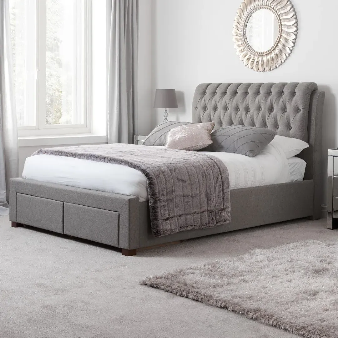 Double Bed Frame with Storage - Grey, Fabric image