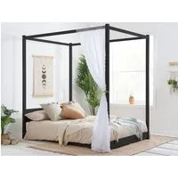 Double Four Poster Bed Frame - Black, Pine