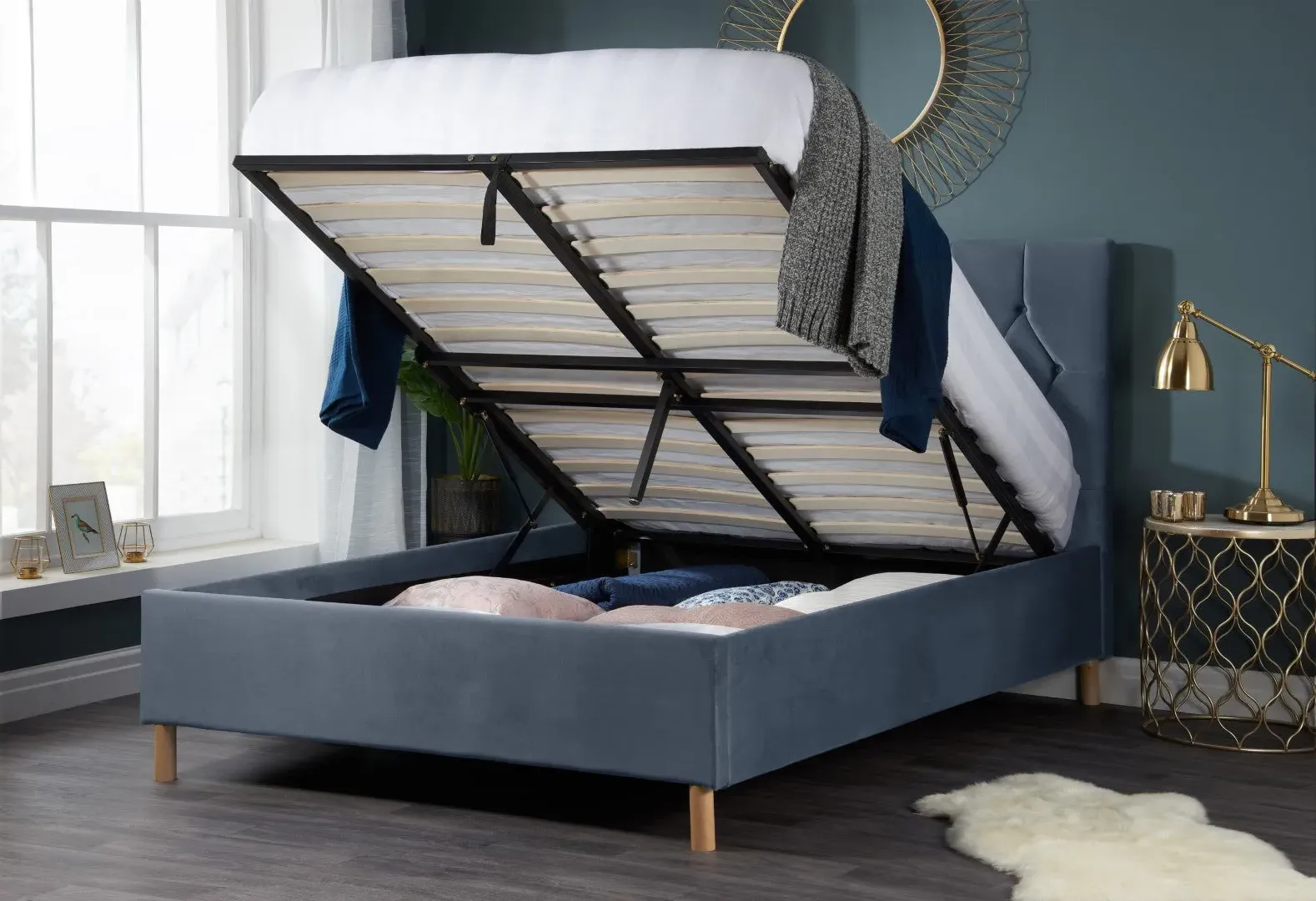 Double Ottoman Bed Frame - Grey, Fabric image