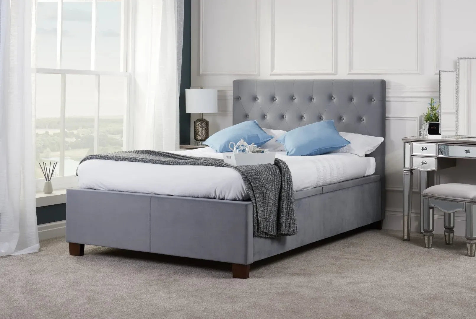 Double Ottoman Bed Frame - Grey, Fabric image