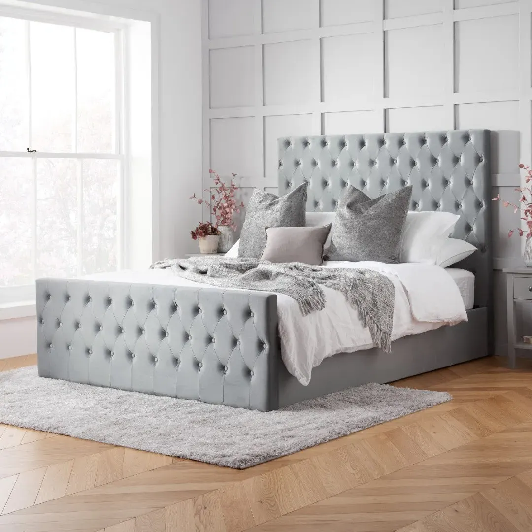 Double Ottoman Bed Frame - Grey, Velvet