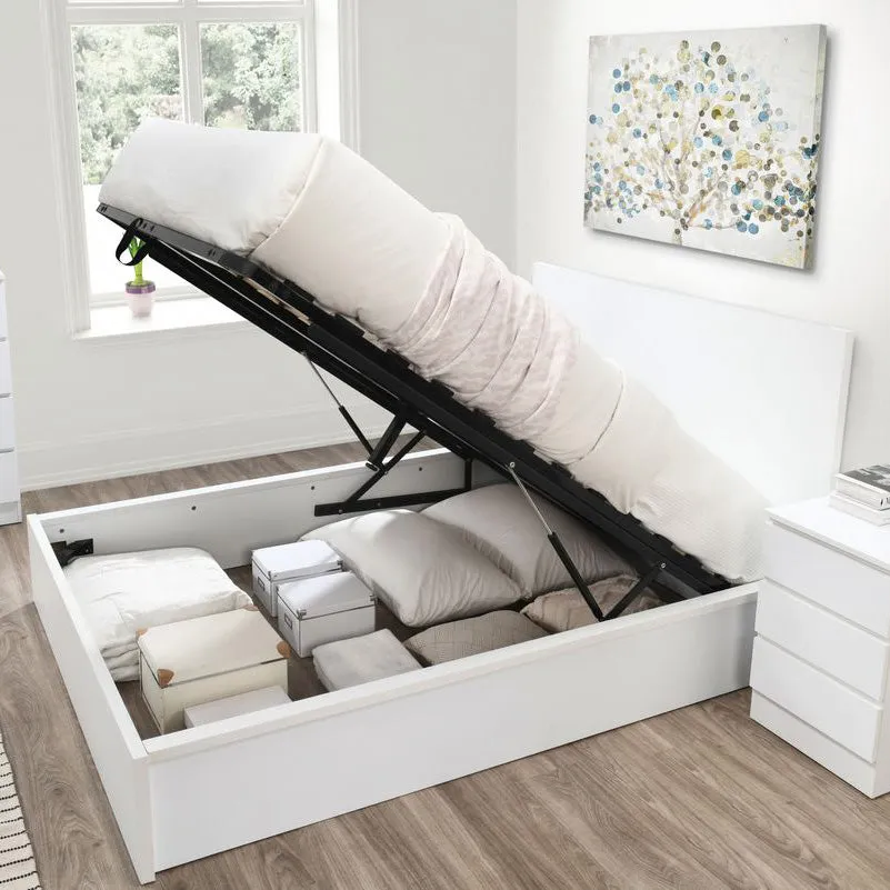 Double Ottoman Bed Frame - White, Wood