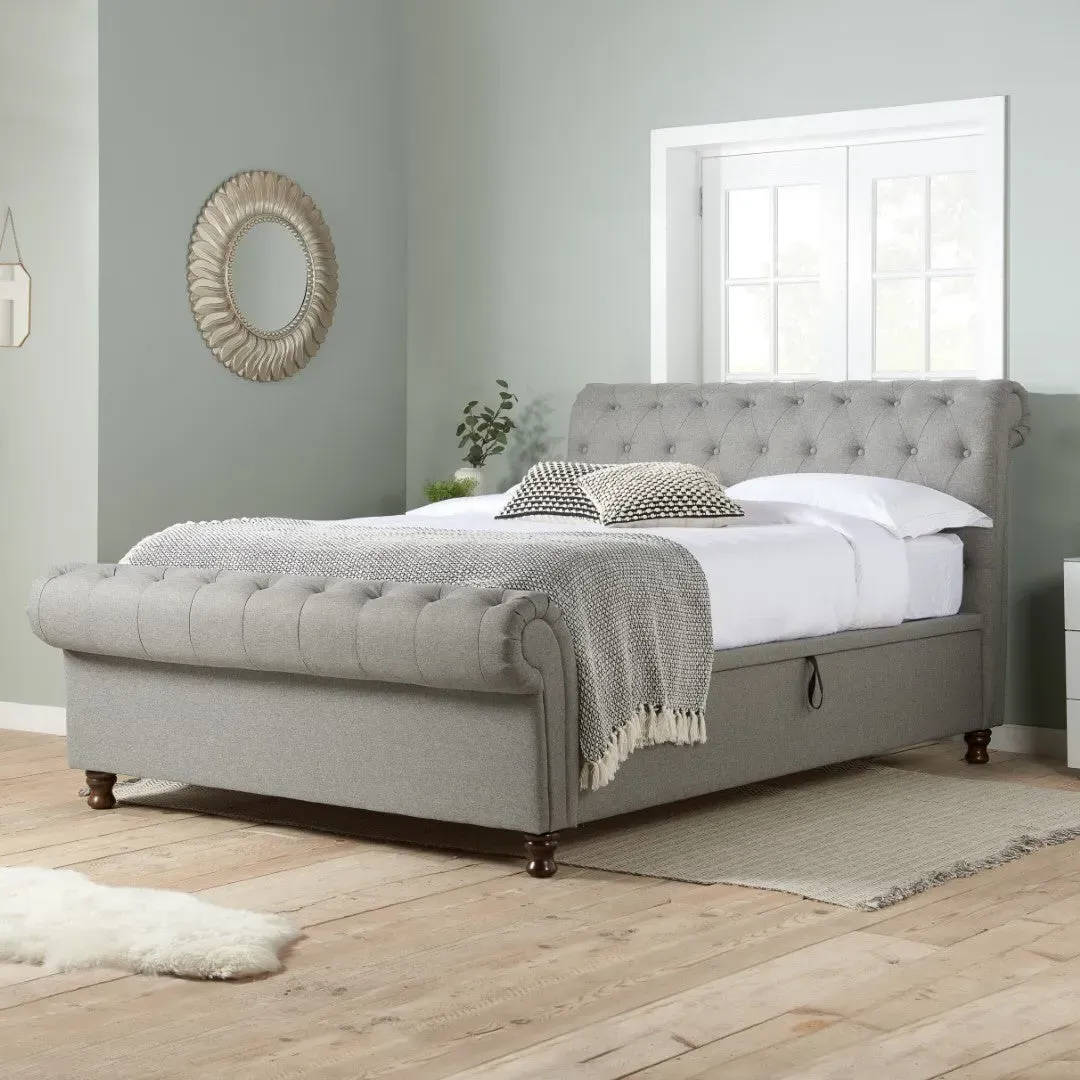 Double Ottoman Bed with Storage - Grey, Fabric