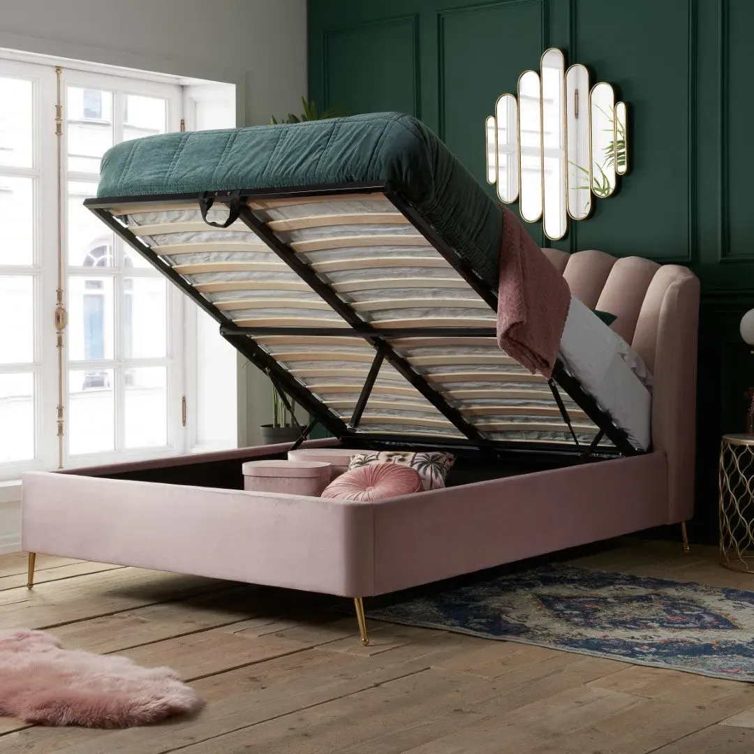 Double Ottoman Bed with Storage - Pink, Fabric image