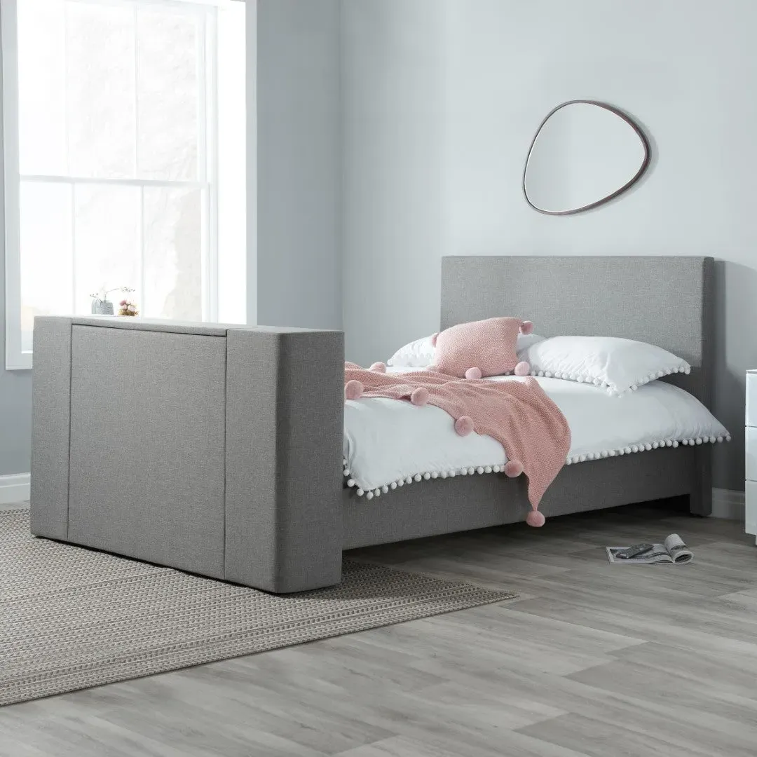 Double TV Bed Frame with Storage - Grey, Fabric