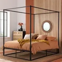 King Size 4 Poster Bed Frame - Black, Metal