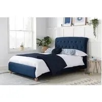 King Size Bed Frame with Buttoned Headboard - Blue, Fabric