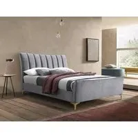 King Size Bed Frame with Cushioned Headboard - Grey
