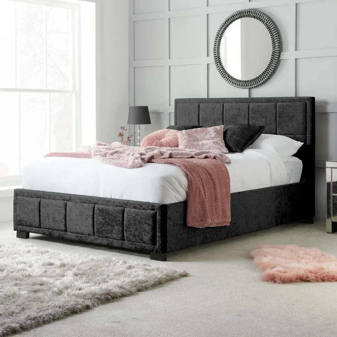 King Size Bed Frame with Headboard - Black, Velvet image