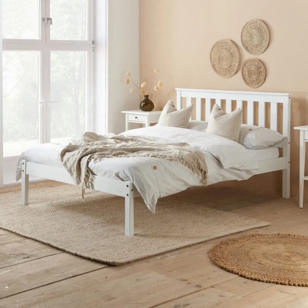 King Size Bed Frame with Slats - White, Pine