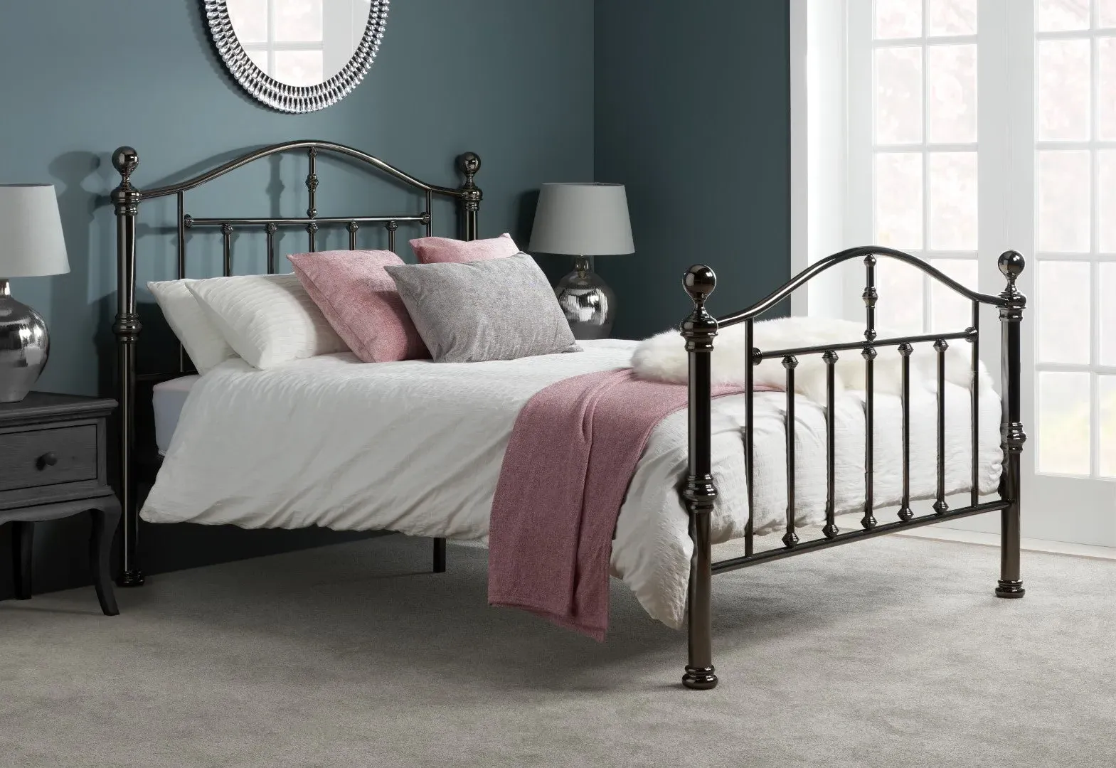 King Size Bed Frame with Sprung Slats - Nickel, Metal