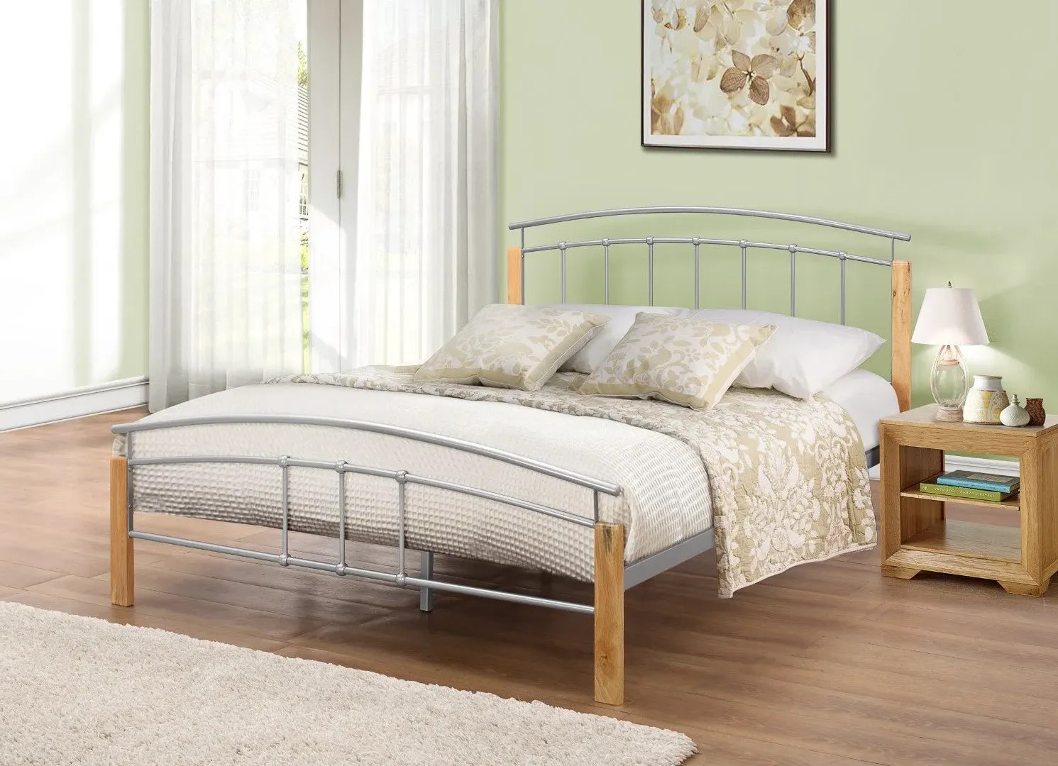 King Size Bed Frame with Sprung Slats - Silver