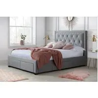 King Size Bed Frame with Storage - Grey, Fabric