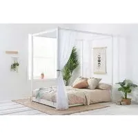 King Size Four Poster Bed Frame - White, Pine