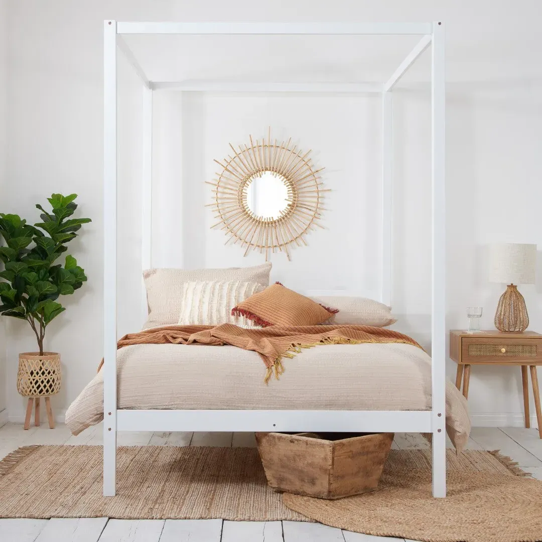 King Size Four Poster Bed Frame - White, Wood