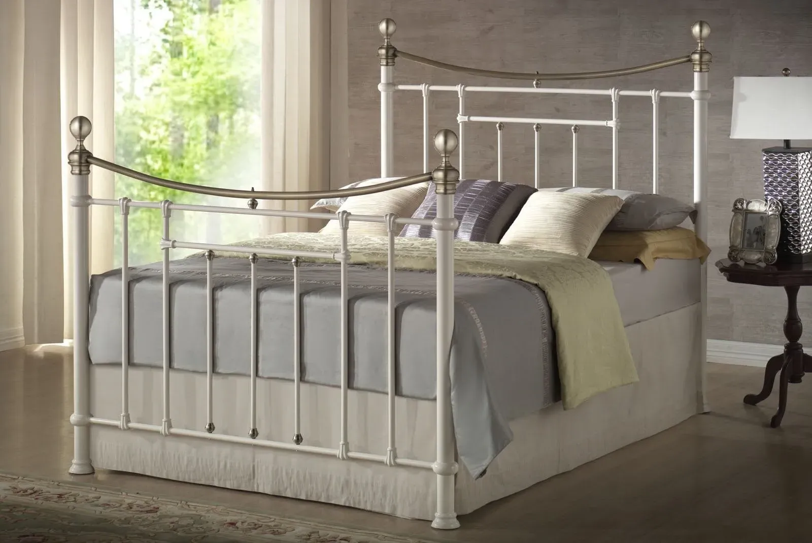 King Size Metal Bed Frame - Cream, Steel
