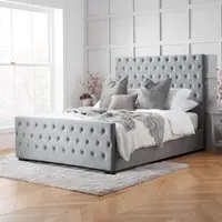 King Size Ottoman Bed Frame - Grey, Velvet