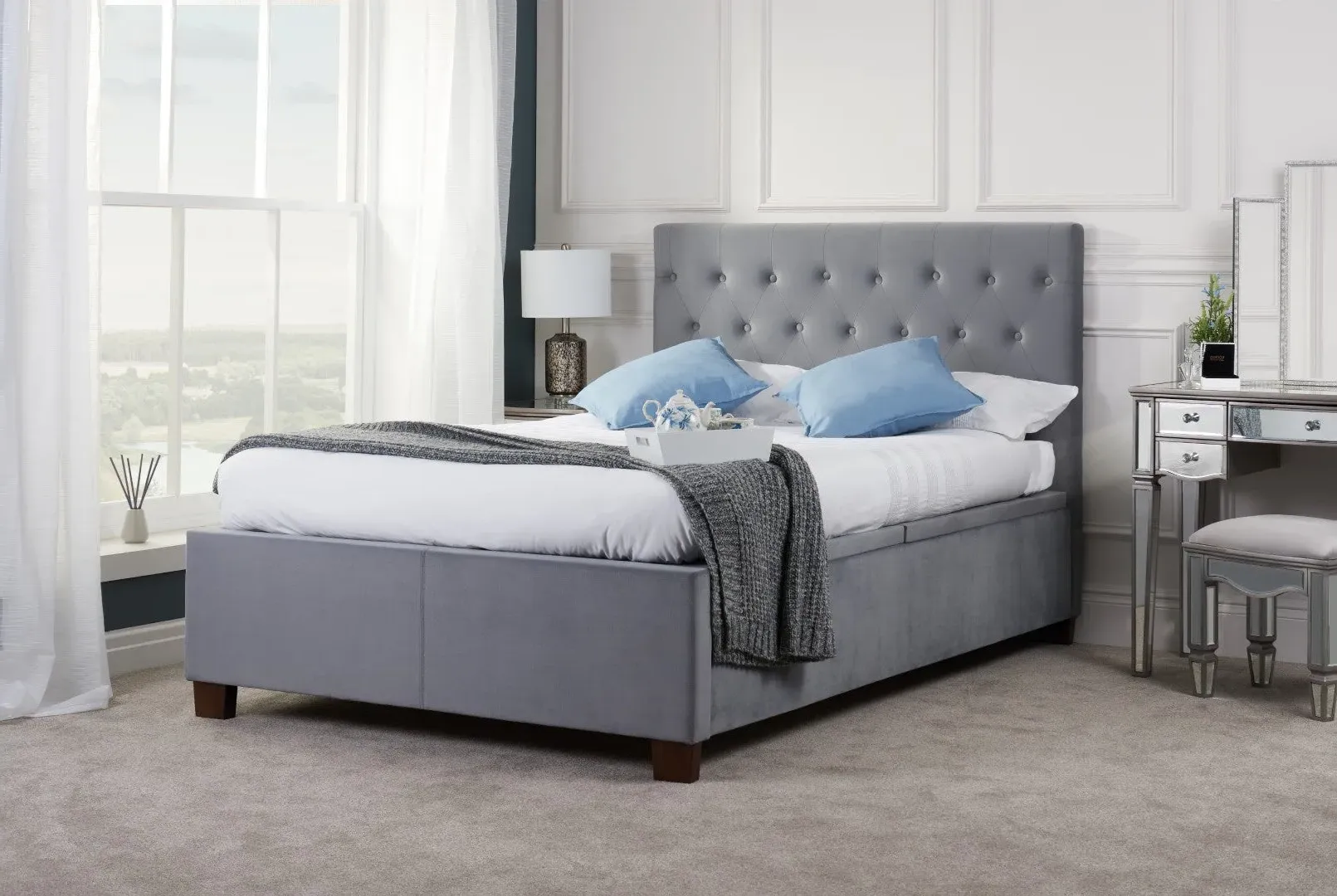 King Size Ottoman Bed with Storage - Grey, Fabric image