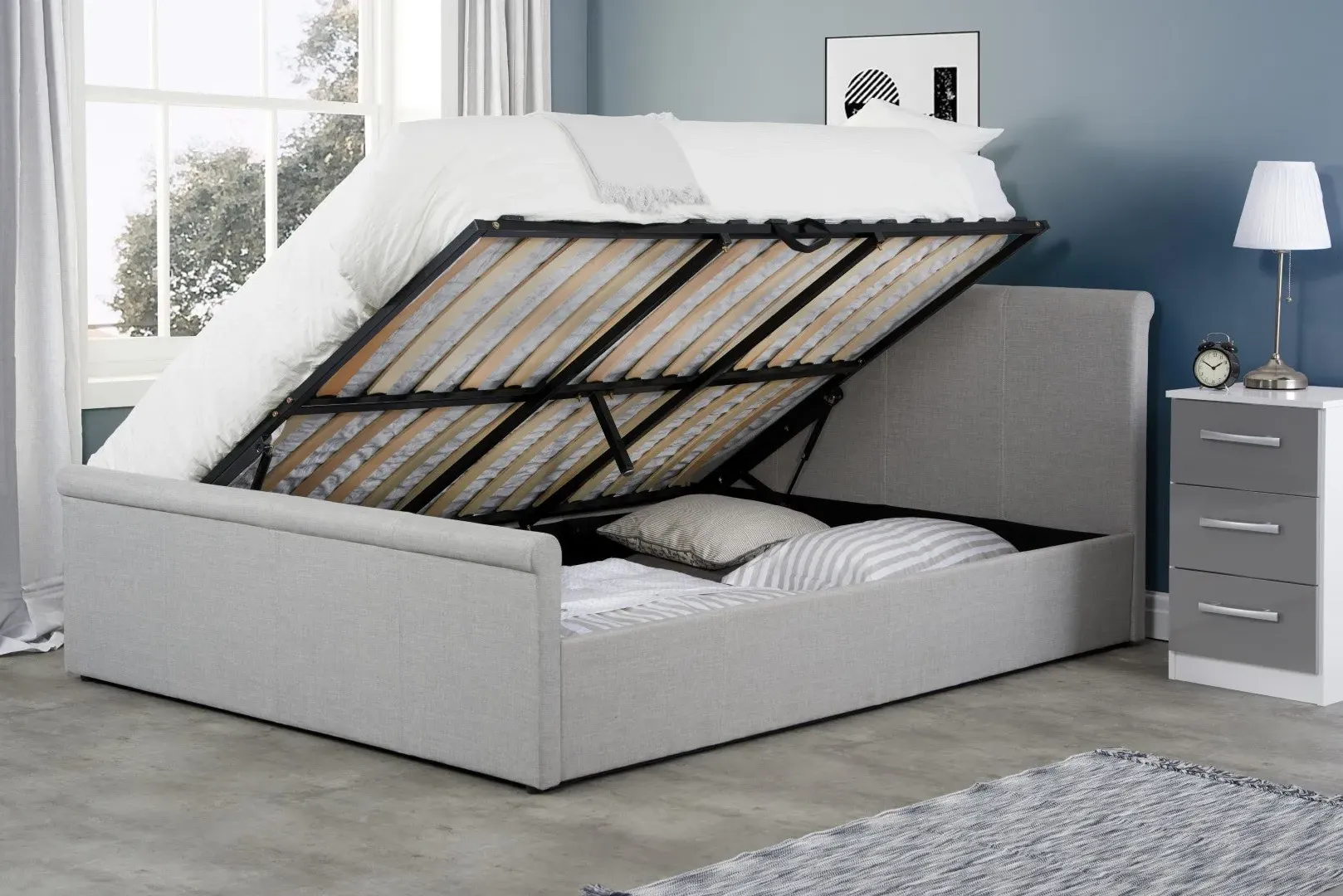 King Size Ottoman Bed with Storage - Grey, Fabric image