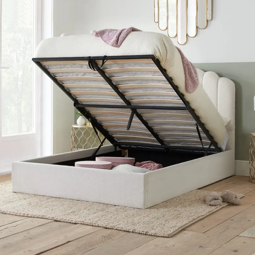 King Size Ottoman Bed with Storage - White, Fabric image